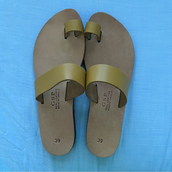 GSP Shoes - GSP Yellow Leather Slide Sandals made in Greece